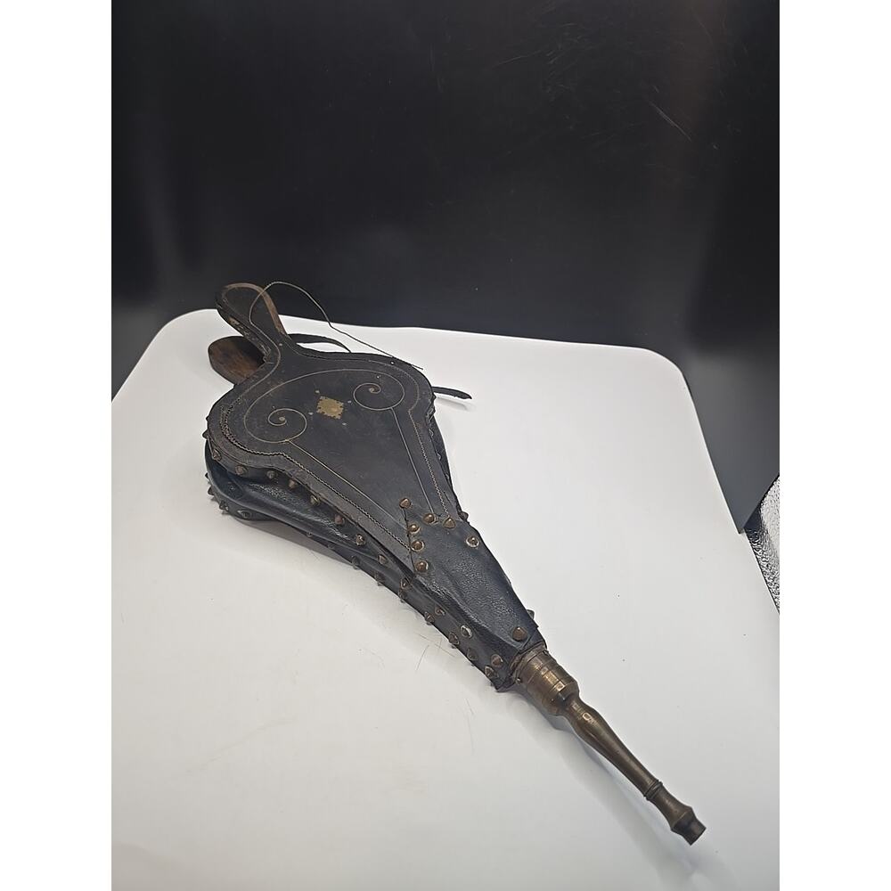Antique/Vintage Leather Wood & Brass Fire Bellows 15.5"